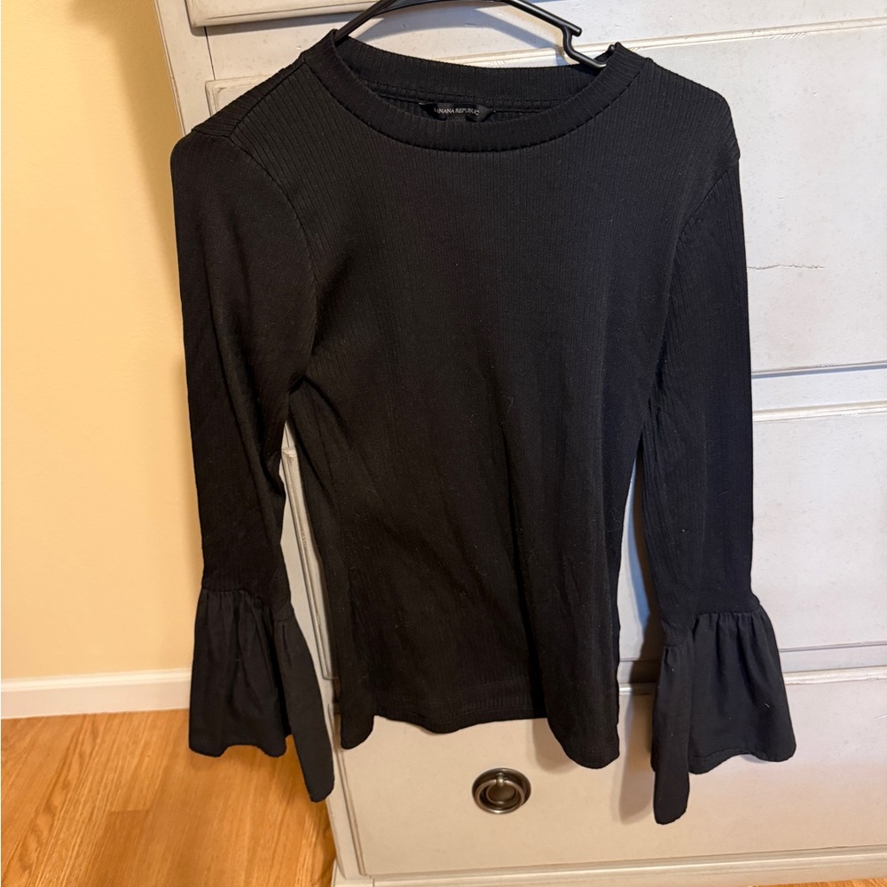 Banana Republic Black Top with long Ruffle Bell sleeves